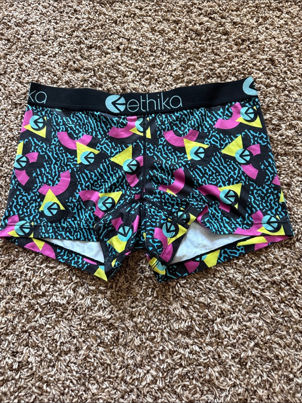 ethika Black Boxer Briefs with Teal, Pink & Yellow Geometric Print